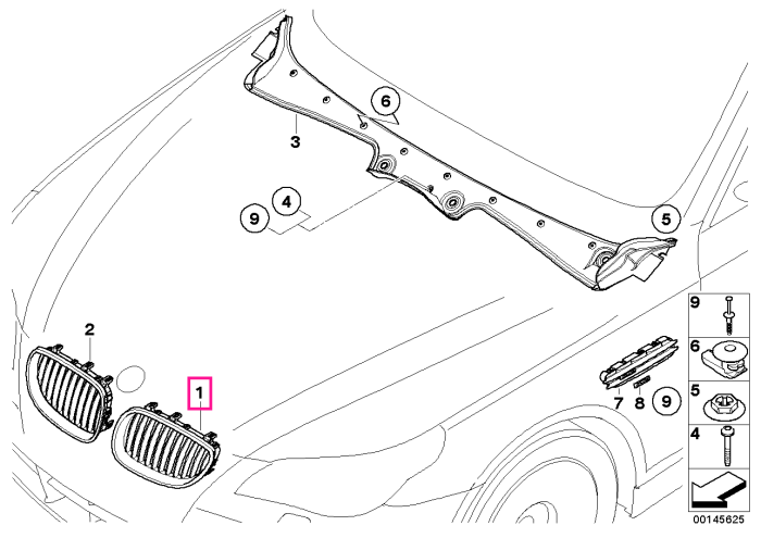 Grila fata, lateral stanga, Negru (Black) - BMW Seria 5 E60 E61	