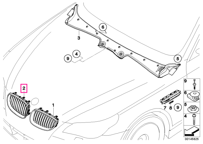 Grila fata, lateral dreapta, Negru (Black) - BMW Seria 5 E60 E61
