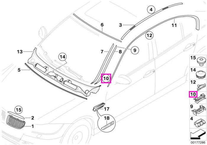 Clema inferioara dreapta ornament stalp A, verde - BMW Seria 3 E90 E91
