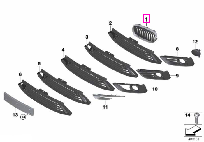 Grila ornamentala fata radiator, stanga - BMW Seria 2 F45 F46