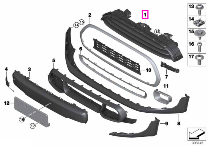 Grila ornamentala frontala, negru - Mini Cabrio F57, F55, F56