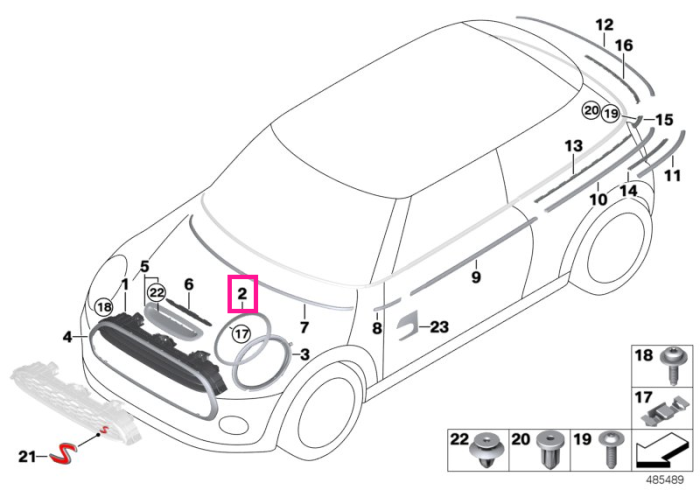 Ornament rotund, cromat, far stanga - Mini Cabrio F57, F55, F56