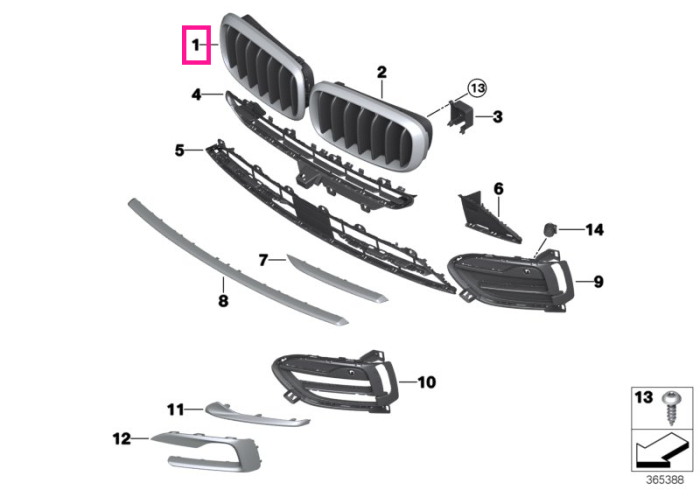 Grila ornamentala, superioara, dreapta - BMW X6 F16