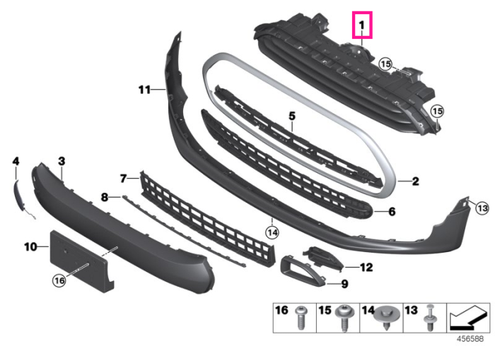 Grila ornamentala, frontala, cromata, ventilatie compartiment motor - Mini Clubman F54 