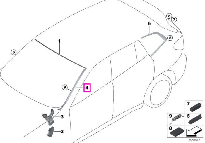 Ornament jgheab pluviometru stanga - BMW iX3 G08 BEV, X3 G01 G08 M F97