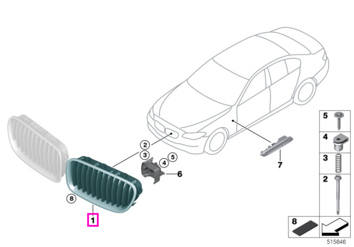 Grila frontala radiator, stanga, Basis Line - BMW Seria 5 F10 F11 F18