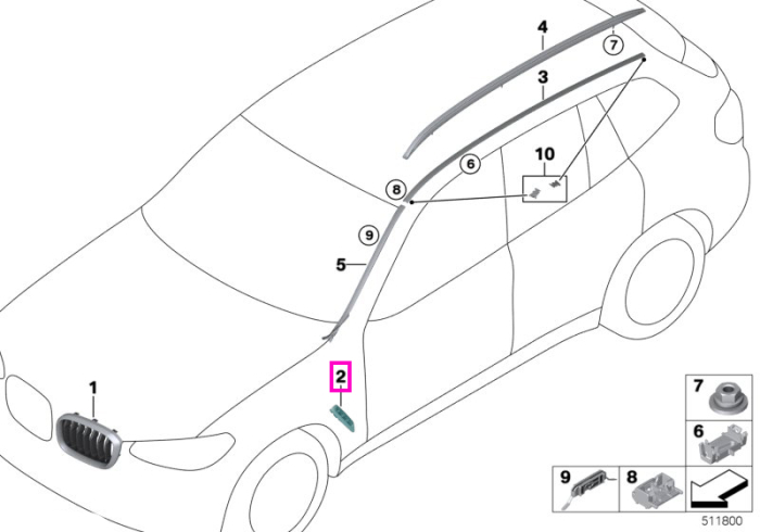 Ornament aripa fata, stanga, crom mat - BMW iX3 G08, X3 G01 G08, X4 G02