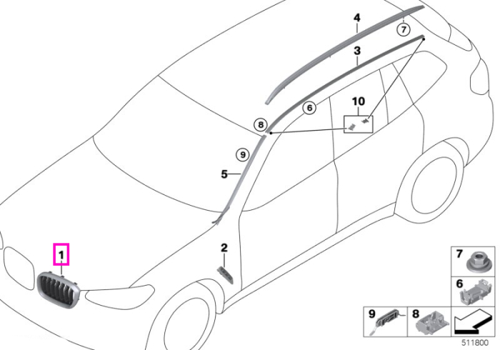 Grila ornamentala fata, stanga, Basis - BMW X3 G01, X4 G02