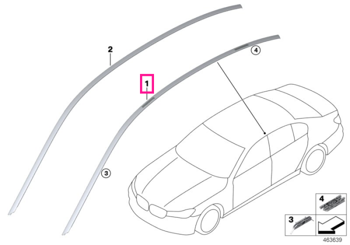 Ornament sina longitudinala plafon, primerizata, dreapta BMW Seria 5 G30 F90 M5
