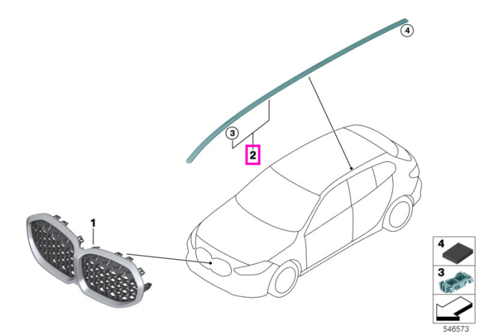 Sina ornament plafon, negru, stanga - BMW Seria 1 F40 F70