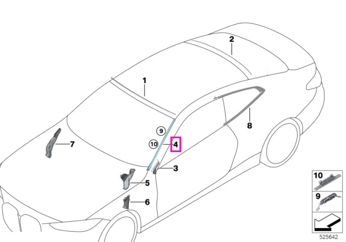 Garnitura etansare parbriz, stanga, negru - BMW Seria 4 G22 G82 M4