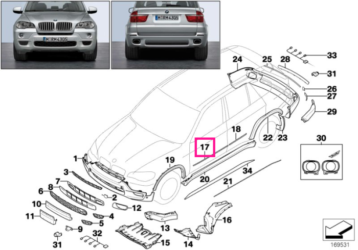 Ornament usa fata dreapta, primerizat - BMW X5 E70