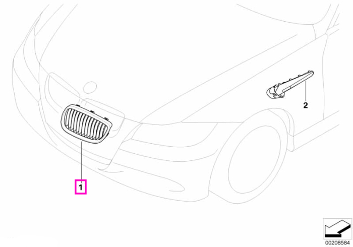 Grila ornamentala radiator fata, stanga, crom negru (BMW Individual) - BMW Seria 3 E90 E92 M3 - tip motor S65