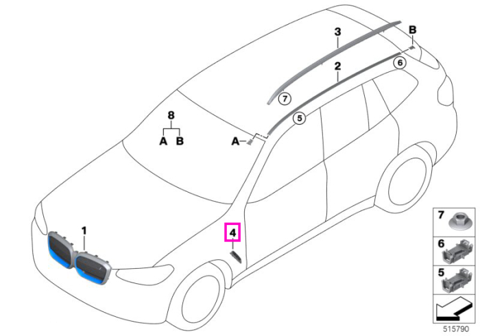 Grila ornamentala aripa fata stanga, negru lucios, pachet M - BMW iX3 G08 BEV, X3 G01, G08, X4 G02