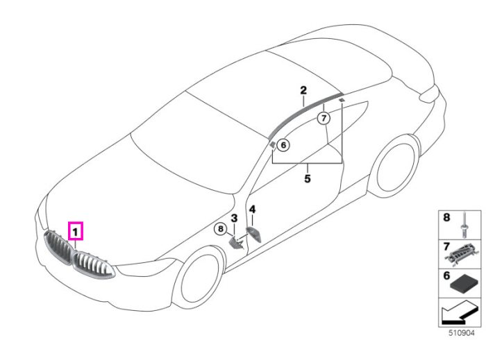 Grila ornamentala frontala radiator, negru cromat - BMW Seria 8 G14 G15 G16