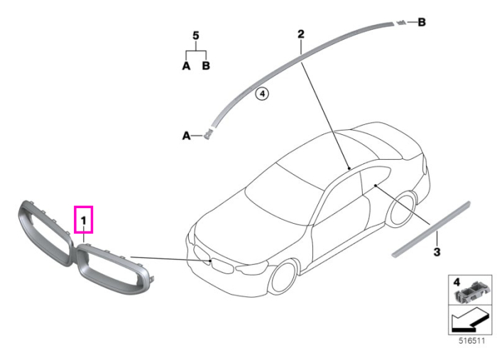 Grila ornamentala frontala, negru, MSP/ICAM - BMW Seria 2 G42
