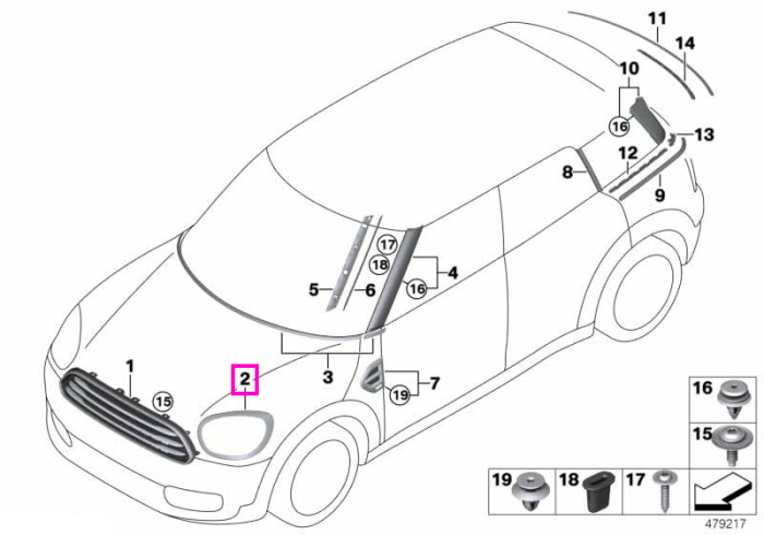 Ornament far stanga, Piano Black - Mini Countryman F60