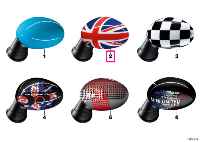 Carcasa oglinda laterala, dreapta, Union Jack - Mini Cabrio R52, R50, R53	