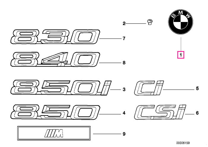 Emblema BMW capota portbagaj - BMW Seria 7 E65 E66, Seria 8 E31, X5 E53, Z3 E36