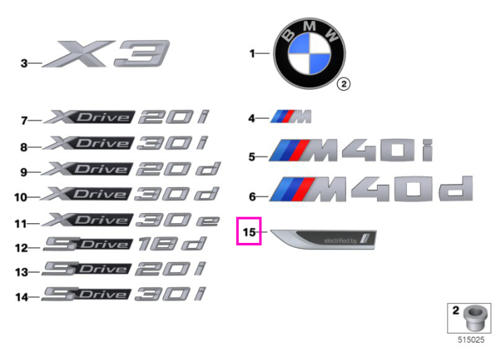 Logo "Electrified", stanga - BMW X3 G01 LCI