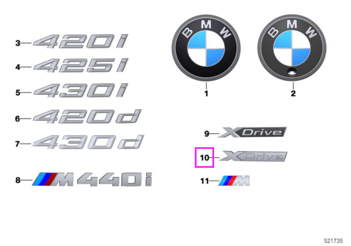 Emblema "xDrive", Argintiu (Silver) - BMW Seria 4 G26 Gran Coupe