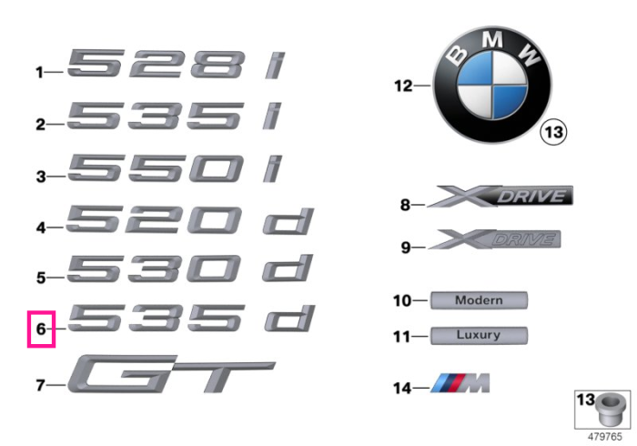 Emblema "535d" - Seria 5 F07 GT