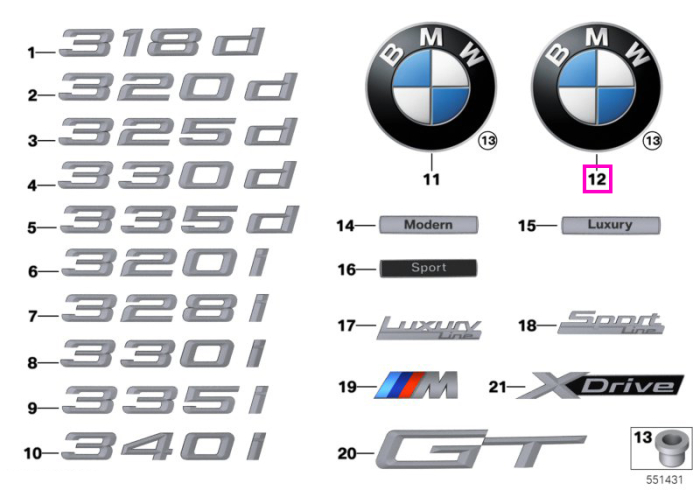 Emblema BMW spate, haion - BMW Seria 3 F34