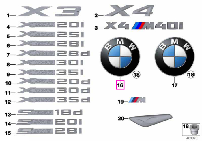 Emblema "BMW" capota portbagaj - BMW X4 F26