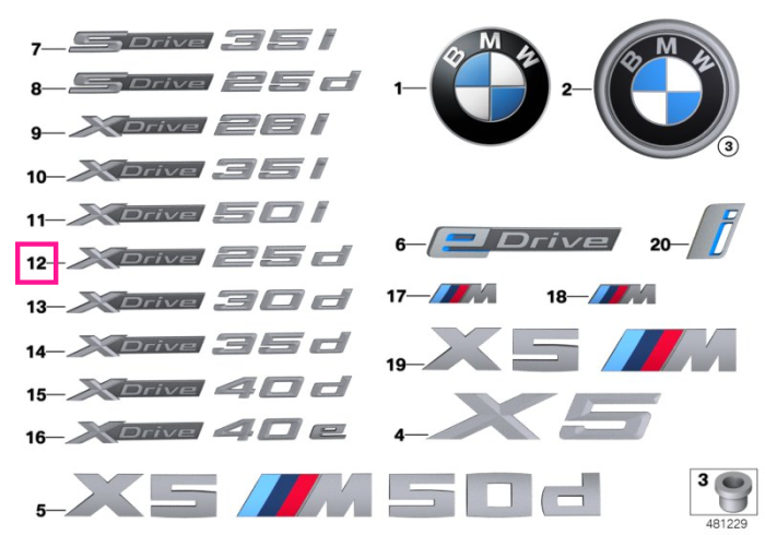Emblema "X Drive 25d" - BMW X5 F15