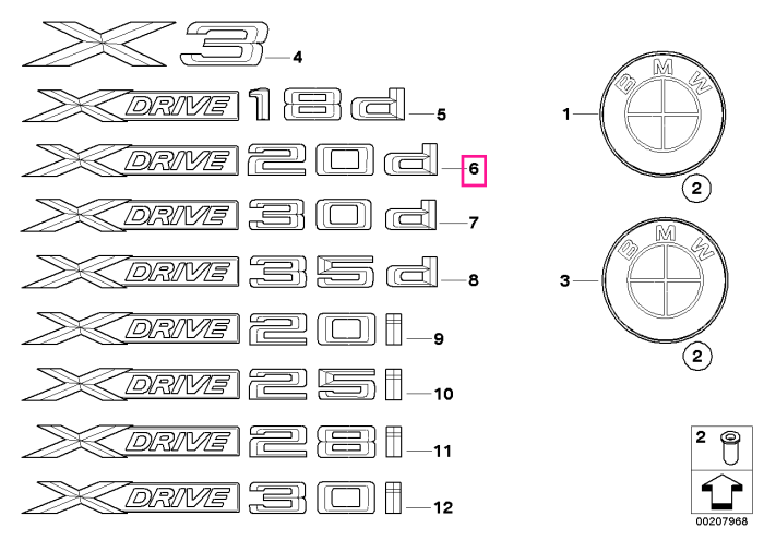 Emblema "X Drive 20d" - BMW X1 E48, X3 E84 F25, X4 F26