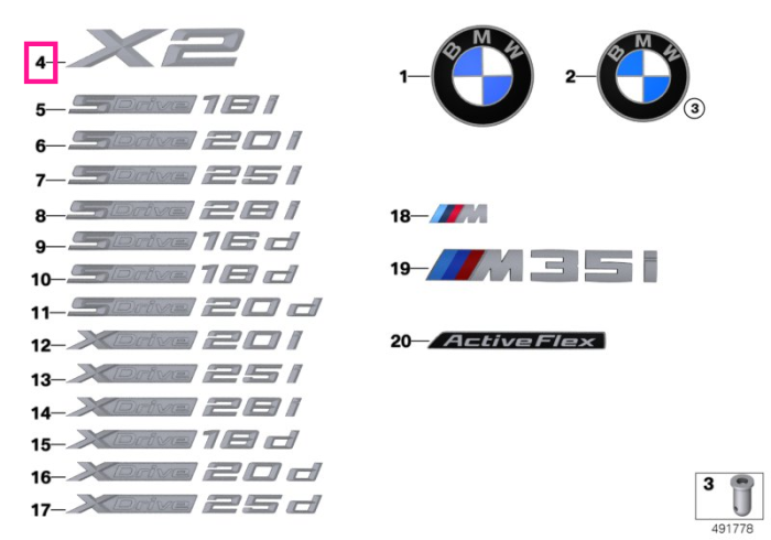 Emblema "X2" - BMW X2 F39