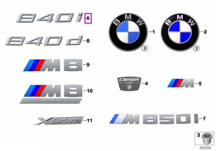 Emblema cromata "840i" - BMW Seria 8 G14 G15 G16