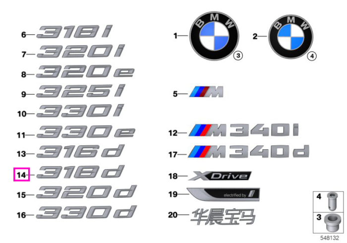 Inscriptie "318d" - BMW Seria 3 G20 G21 - tip motor B47B