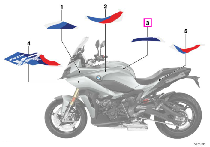 Decor capac rezervor, partea spate, M Motorsport, stanga - BMW Motorrad K69 (S 1000 XR) - tip motor A67