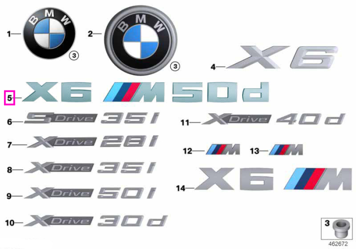 Emblema "X6 M50d" - BMW X6 F16