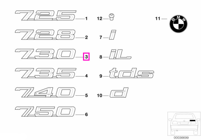 Emblema "730", spate - BMW Seria 7 E32 E38