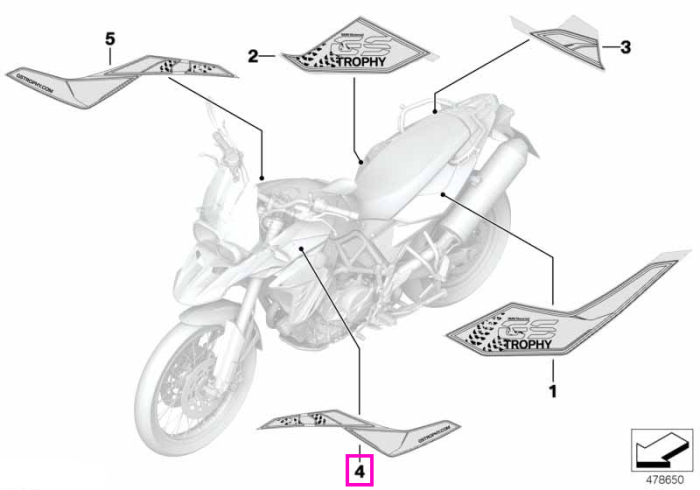 Autocolant decorativ panou lateral, stanga - BMW Motorrad K72 (F 650 GS, F 800 GS) - tip motor A21