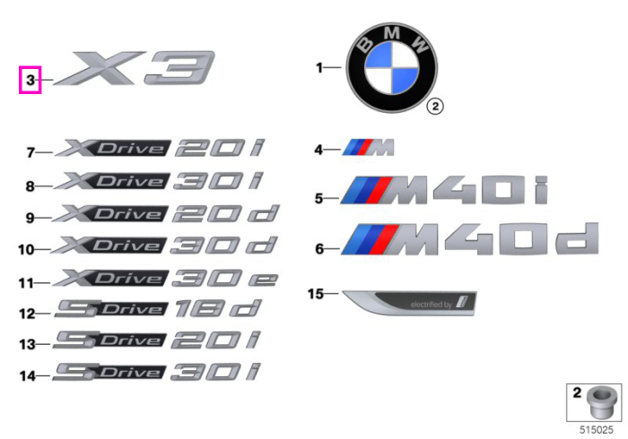Emblema "X3" - BMW X3 G01
