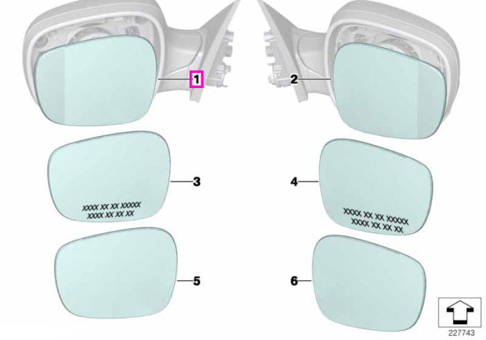 Geam oglinda laterala stanga, unghi larg (wide‑angle) - BMW X1 E84, X3 F25