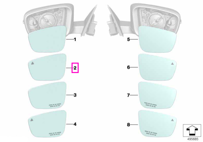 Geam oglinda laterala stanga, incalzita, plana (HC2) - BMW Seria 2 G42 G87 M2, Seria 3 G20 G80 M3, Seria 4 G22 G23 G26 G82 G83 M4, i4 G26