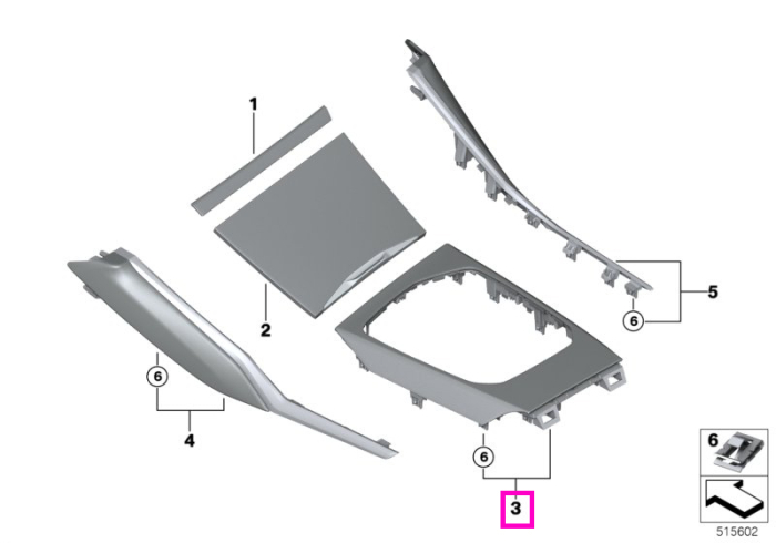 Ornament consolă centrală negru lucios - BMW Seria 2 G42, Seria 2 G87 M2, Seria 3 G20, Seria 3 G21, Seria 3 G28, Seria 3 G80 M3, Seria 3 G81 M3 Touring, Seria 4 G22, Seria 4 G23, Seria 4 G26 Gran Coupé, Seria 4 G82 M4, Seria 4 G83 M4