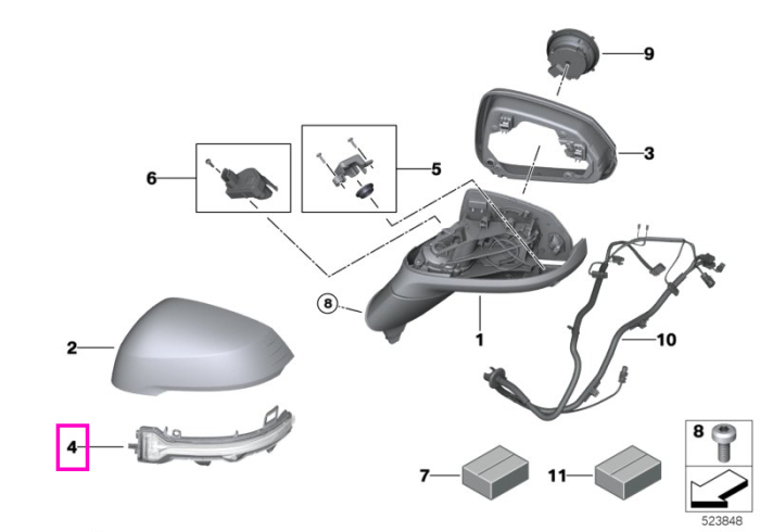 Lampa aditionala semnalizare, pe oglinda laterala stanga - BMW Seria 2 U06, X1L U12, X1 U11, X2 U10