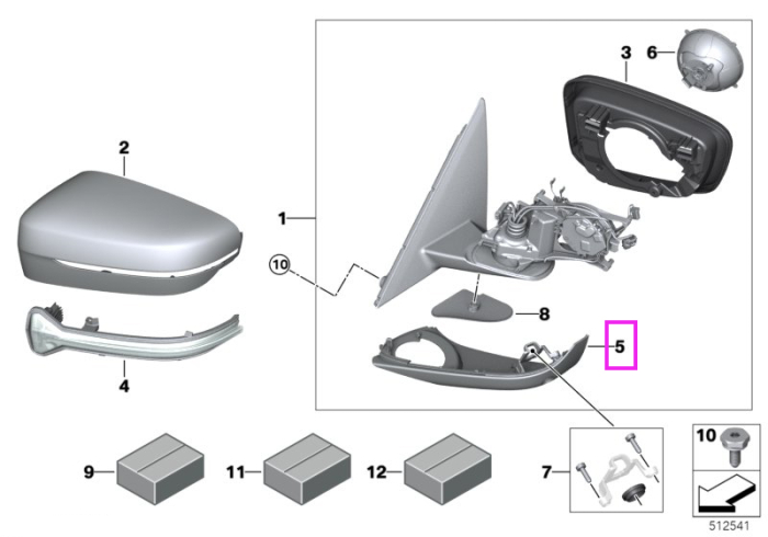 Ornament inferior oglinda laterala, stanga - BMW Seria 5 G30 G31 G38