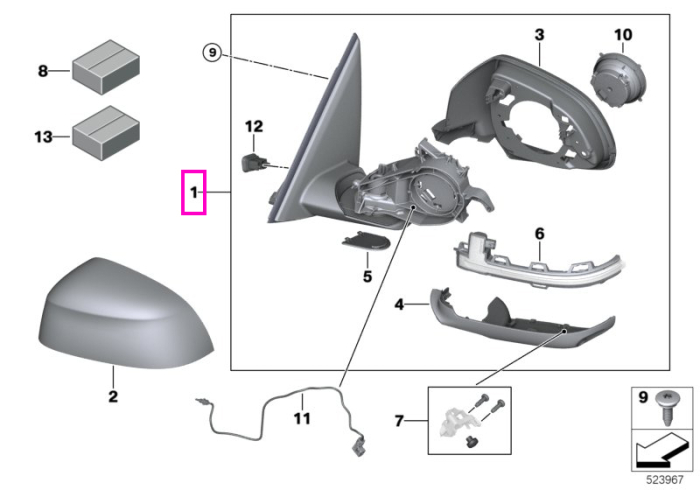 Oglinda exterioara stanga, functie de memorie, finisaj lucios - BMW X6 G06 LCI