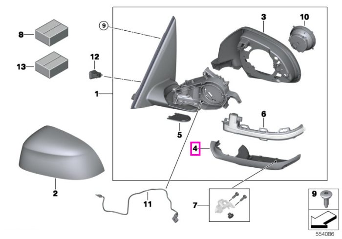 Carcasa inferioara oglinda, dreapta (Shadow-Line) - BMW X5 G05 M F95, X6 G06 M F96, X7 G07, XM G09