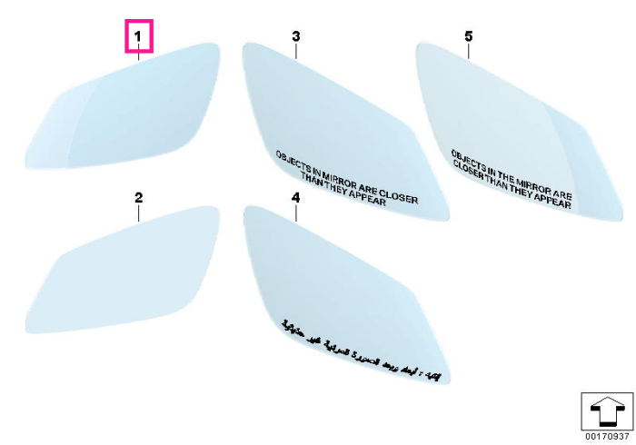 Geam oglinda laterala stanga, tenta albastra, wide-angle, incalzire - BMW Seria 5 E60 E61, Seria 6 E63 E64, Seria 7 F01 F02 F04
