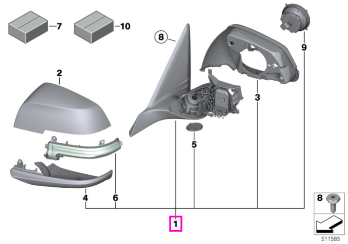 Oglinda laterala incalzita, cu memorie, Shadow Line, stanga - BMW Seria 1 F20