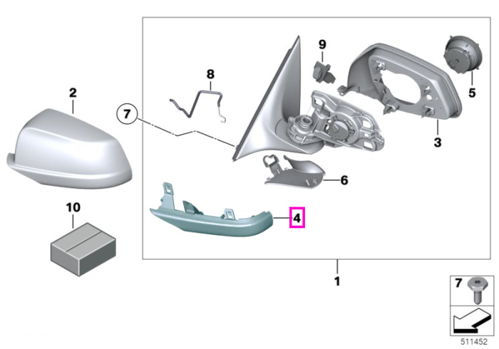 Capac inferior, oglinda exterioara, dreapta - BMW Seria 5 E60 E61 F10 F11 F18, Seria 6 E63 E64 F06 F12 F13, Seria 7 F01 F02 F04