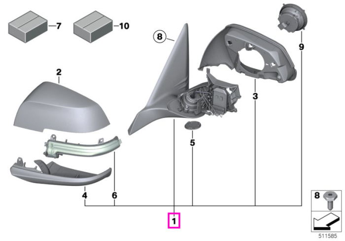 Oglinda laterala incalzita, cu reglaj electric, Shadow Line, dreapta - BMW Seria 1 F21, Seria 2 F22 F23 F87 M2