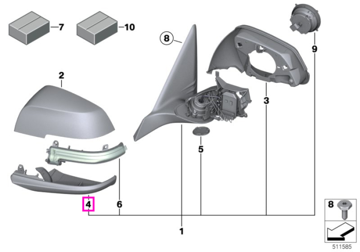  Carcasa inferioara oglinda laterala, dreapta, finisaj texturat - BMW Seria 1 F20 F21, Seria 2 F22 F23, Seria 3 F30 F31 F34 F35, Seria 4 F32 F33 F36, i3 I01, X1 E84	